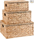 Wicker Storage Baskets with Lids and Handles, Hand Woven Rattan Storage Bins Box by Ollieroo