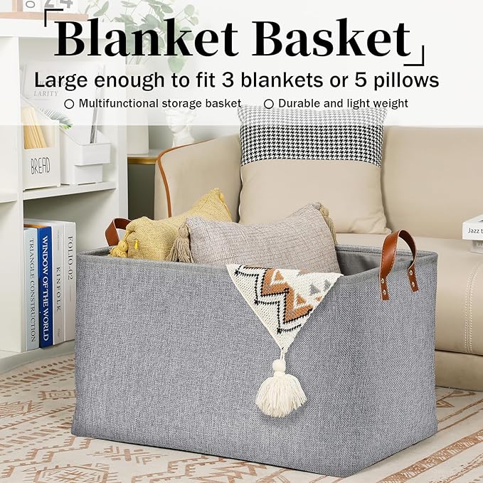 DULLEMELO Large Grey Storage Baskets 70L Oversized Dog Toy Bin Basket, - Image 5