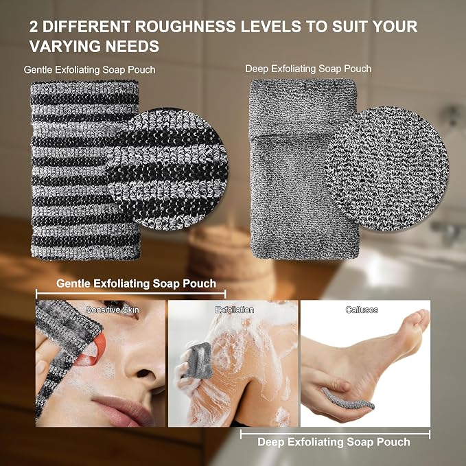 2 Pack Soap Bag Different Roughness Deep and Gentle, Bar Soap Pouch Saver Pocket - Image 3