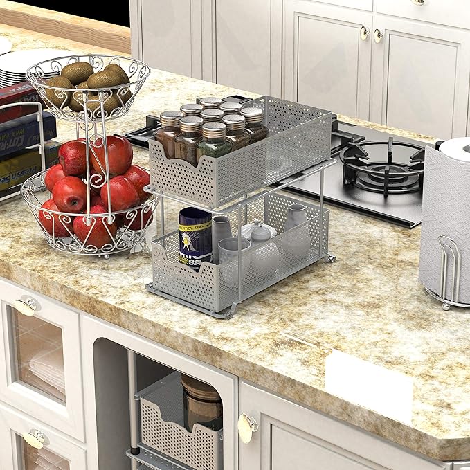 SIMPLE HOUSEWARE 2 Tier Sliding Cabinet Basket Organizer Drawer - Image 6