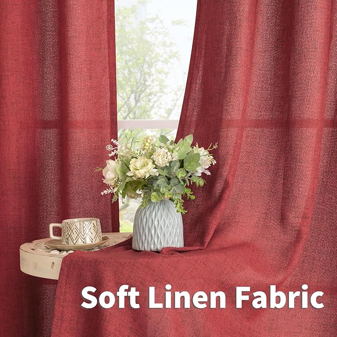 YoungsTex Red Linen Curtains 45 Inch Length - Image 3