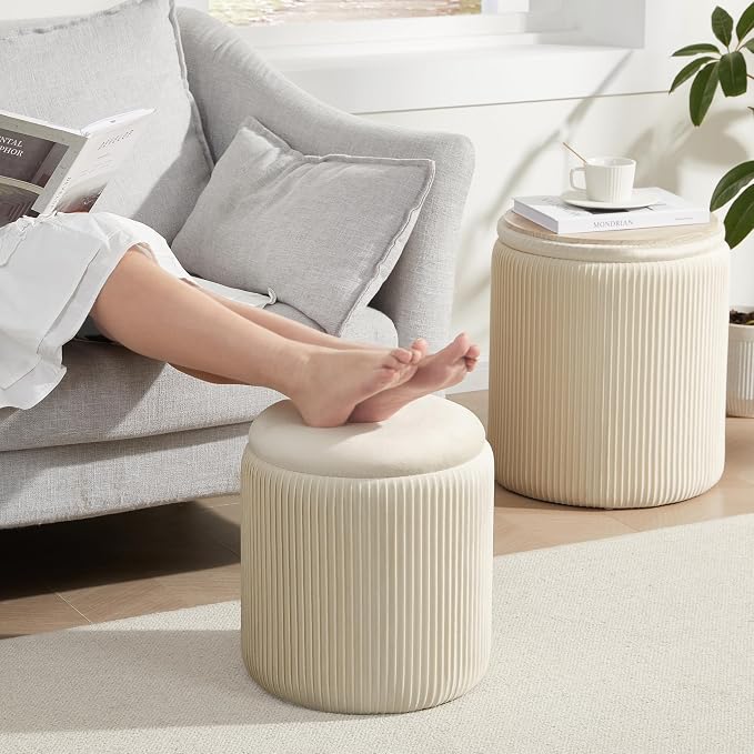 Round Ottoman with Storage Set of 2, Vanity Stool with Storage - Image 8