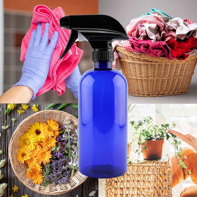 Cornucopia Brands 16oz Cobalt Blue PLASTIC Spray Bottles w/Heavy Duty Mist & - Image 3