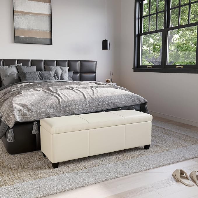 BELLEZE Storage Faux Leather Ottoman, 47 Inch Bench Bedroom Bench - Image 6