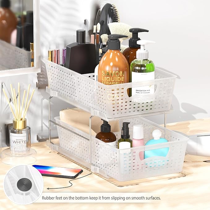 Simple Houseware 2 Tier Bathroom Organizer Tray Pull-Out Sliding - Image 4
