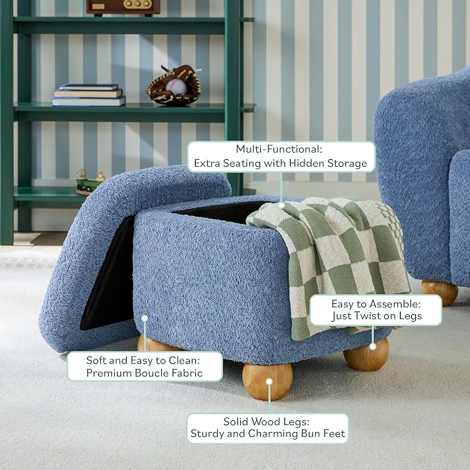 Walker Edison Linley Contemporary Small Storage Bouclé Ottoman - Image 3