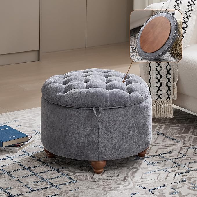 24Inch Round Storage Ottoman by WUTUTUEE