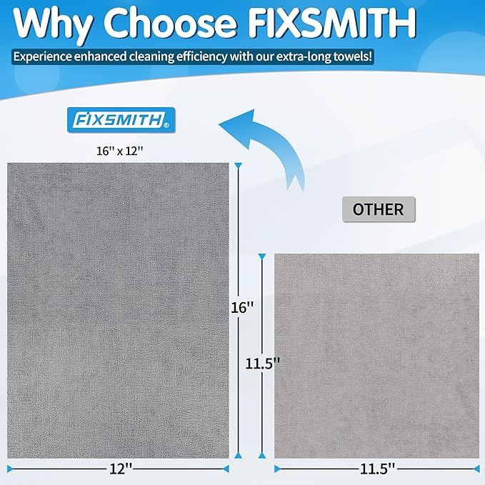 FIXSMITH Grey Microfiber Cleaning Cloth, Reusable Shop Towels, Microfiber Towels - Image 2