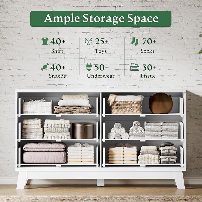 Fluted Dresser with 6 Drawers, Wooden Dresser TV Stand, Wood Closet Clothes - Image 4