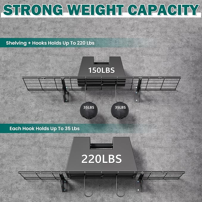 EVERHANGER Garage Wall Shelves, 12 X 48 Inch Wall Mounted Storage Shelves - Image 3