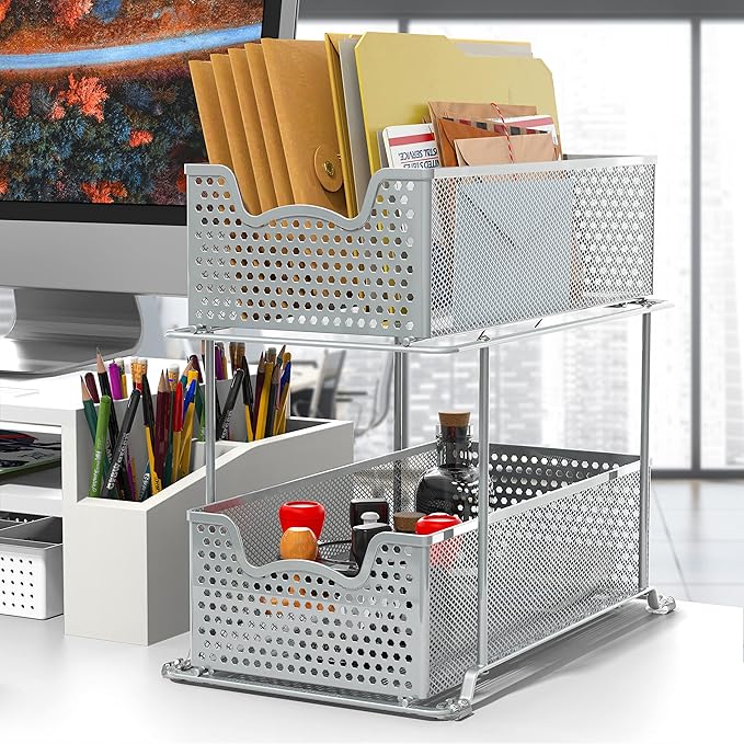 SIMPLE HOUSEWARE 2 Tier Sliding Cabinet Basket Organizer Drawer - Image 2