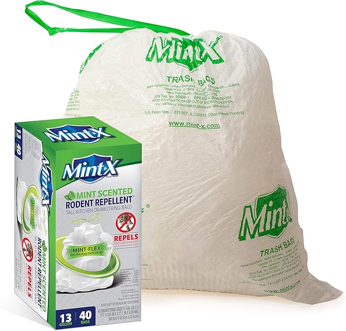 Mint-X MintFlex Rodent Repellent Trash Bags, Tall Kitchen Drawstring Bags by Mint-X