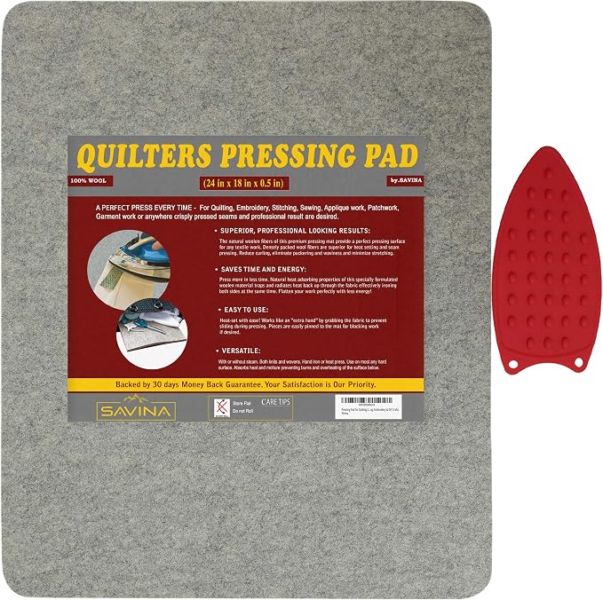 Wool Pressing Pad - 24in x 18in Quilting Ironing Pad - 100% New Zealand Felted by SAVINA