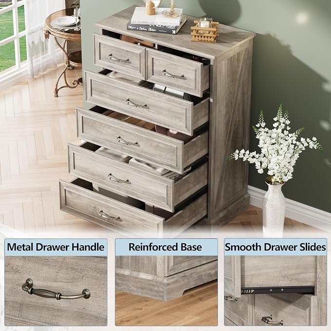 6 Drawer Dresser for Bedroom, Rustic Farmhouse Dresser - Image 5