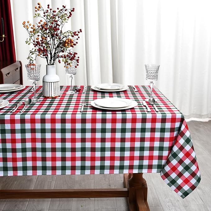 Red Gingham Christmas Plaid Tablecloth by Essifunia