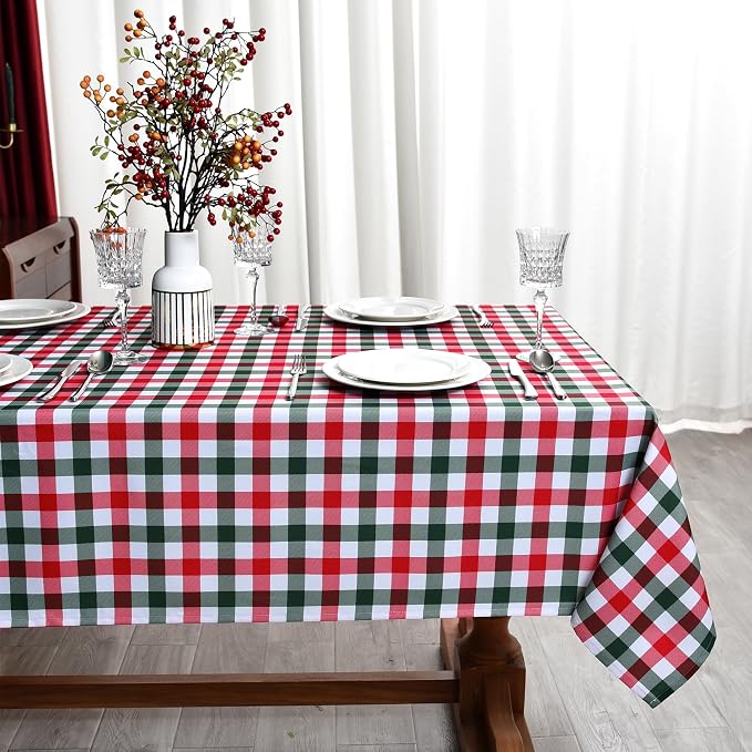 Gingham Xmas Tablecloth Fabric by Essifunia