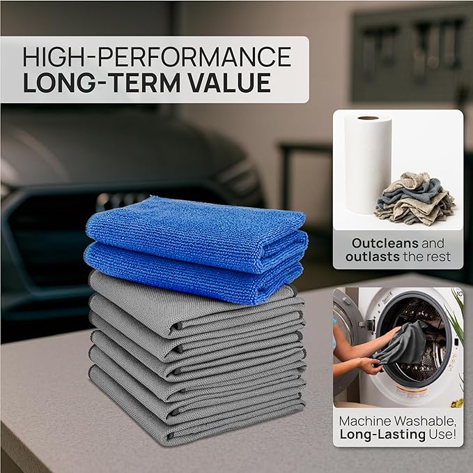 Claro Glass Towels Car Detailing 8-Pack – Streak Free Windshield Cleaner Cloth - Image 5