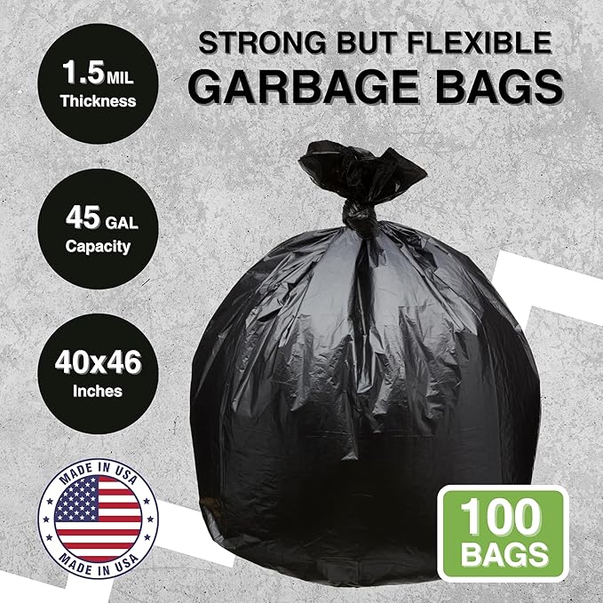 45 Gallon Garbage Trash Bag 40X46" 1.5 Mil Black 100 Count Can Liner Bulk 40 - Image 2