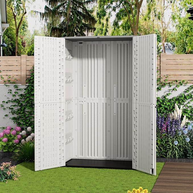 ZZM Resin Outdoor Storage Shed, 67 Cu.ft Vertical Resin Tool 4x6 FT Cabinet w/o - Image 7