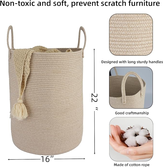 Cotton Rope Laundry Basket Hamper - Image 2