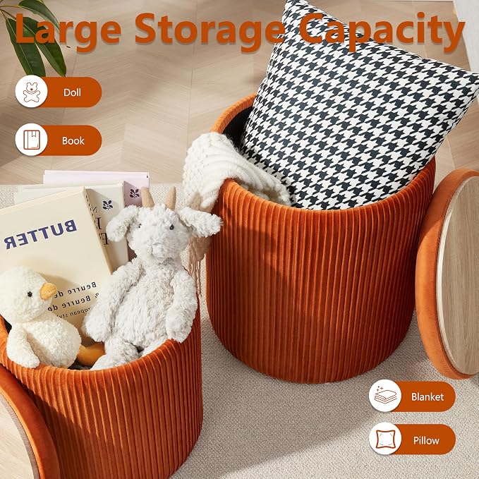 Round Ottoman with Storage Set of 2, Vanity Stool with Storage - Image 4