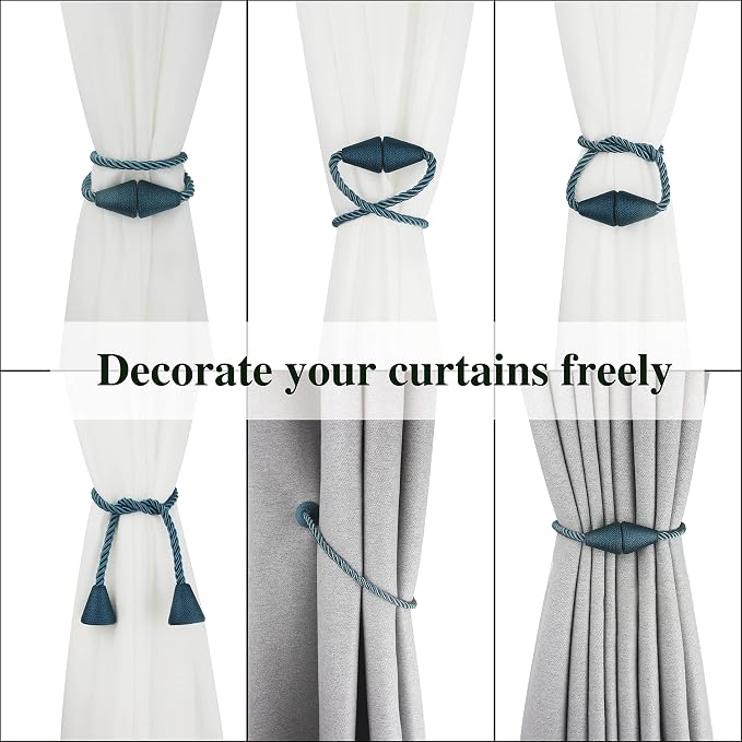 2 Pack Magnetic Curtain Tiebacks Rope Modern Handmade Curtain Tie Backs - Image 5