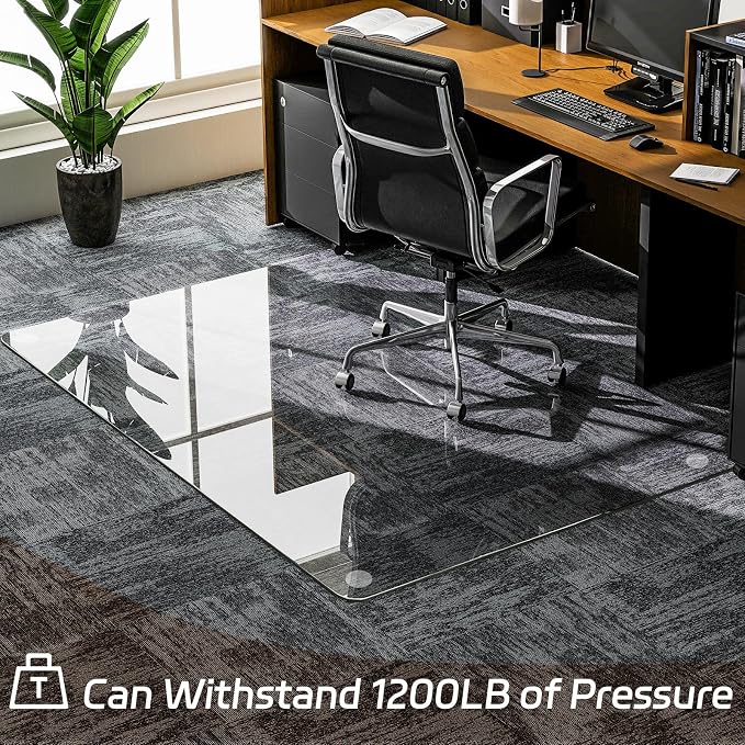 GLSLAND 36"x55" Tempered Glass Chair Mat Rectangle Heavy-Duty Floor Protector - Image 5