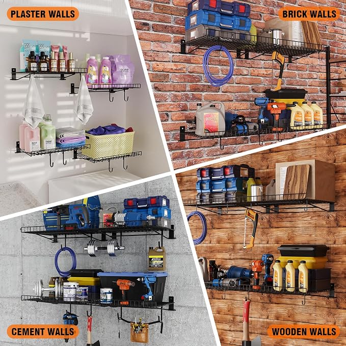 6 Pack Foldable Wall Shelf, Wall Mounted Garage Storage Shelves, Heavy Duty - Image 8