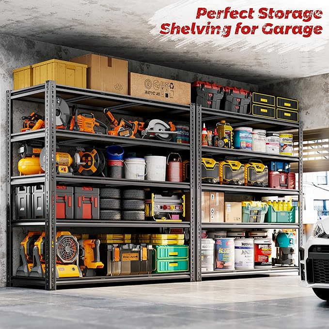 48"W Garage Shelving, 3050LBS Storage Shelves Heavy Duty, 5 Tier Metal Shelving - Image 3