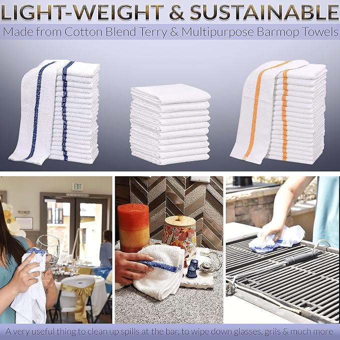 120 PC New Cotton Blend White Restaurant Bar Mops Kitchen Towels, 32 Oz - Image 3