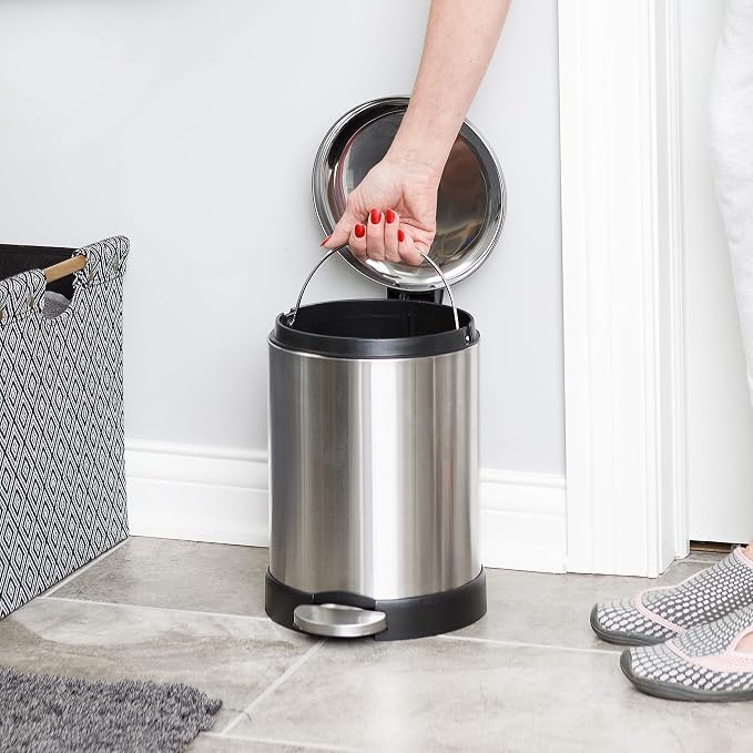 GLAD Small Trash Can, 1.2 Gallon | Round Stainless Steel Garbage Bin - Image 5