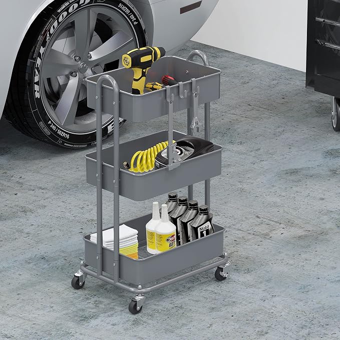 Simple Houseware 3-Tier Heavy Duty Metal Utility Rolling Cart - Image 4