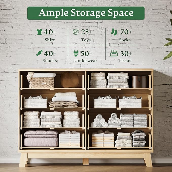 Fluted Dresser with 8 Drawers, Wooden Dresser TV Stand, Wood Closet Clothes - Image 4