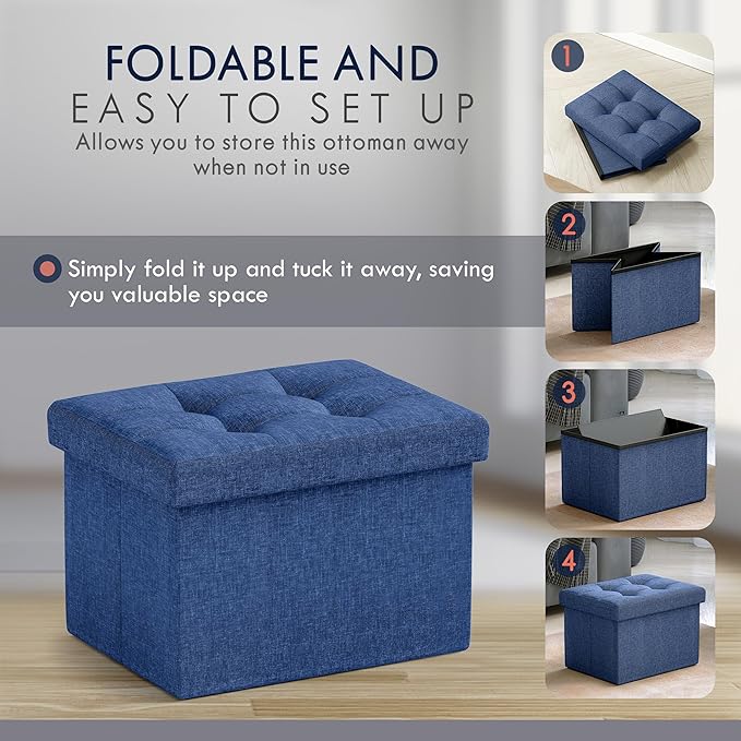 Ornavo Home Small Storage Ottoman Foldable Collapsible Rectangle Linen Ottoman - Image 5