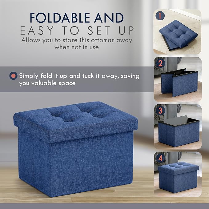Ornavo Home Small Storage Ottoman, Foldable Collapsible Rectangle Linen Ottoman - Image 5