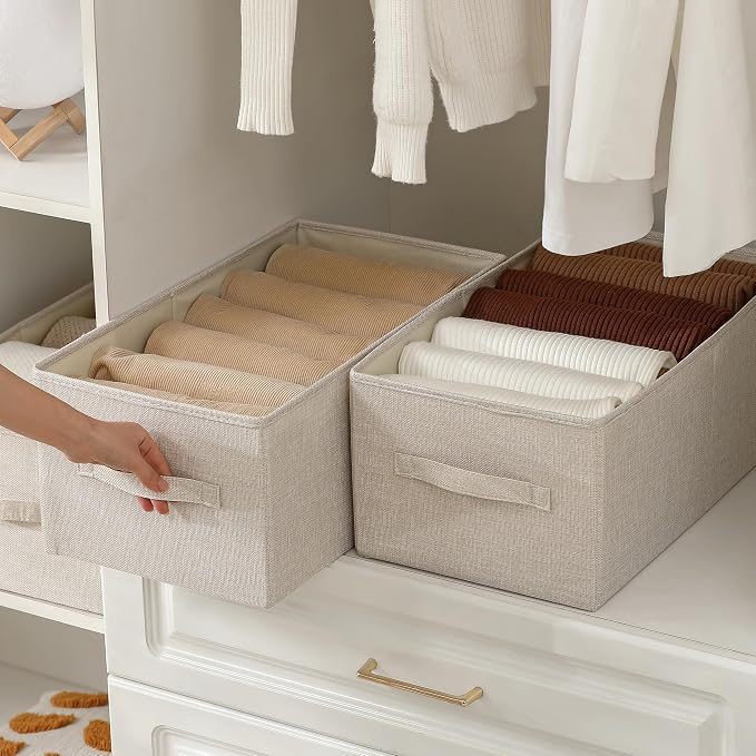 Linen Folding Storage Bins, 3 Pack Large Storage Baskets, Clothing Storage Bins - Image 4