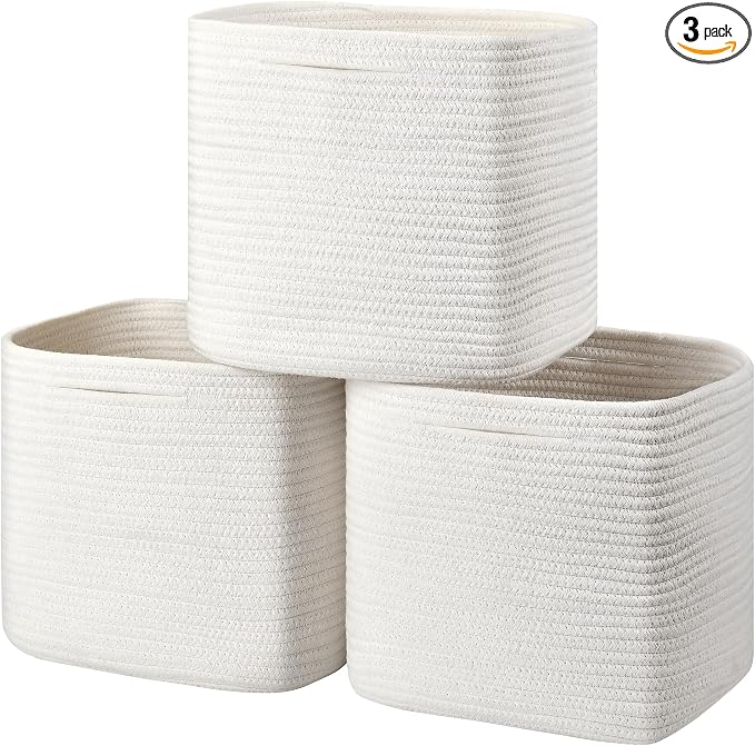 3 Pack Storage Cubes 11 Inch Cotton Rope Woven Baskets by Gocjuaza