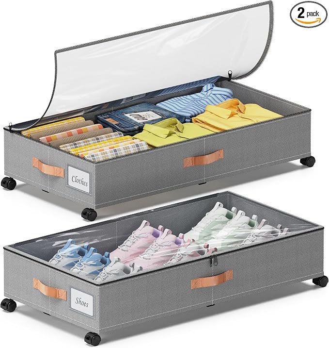 Under Bed Storage with Wheels, XXL 65L Under the bed storage Organizer Bins by Unknown