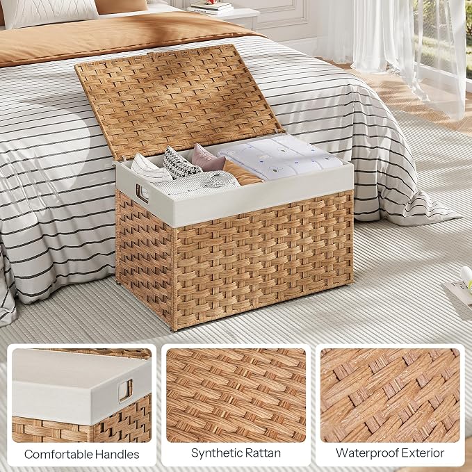 HOOBRO Storage Basket with Lid, 17.2 Gallon Wicker Basket, Handwoven Blanket - Image 7