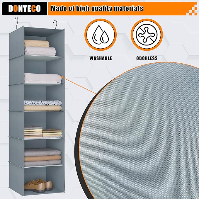 Hanging Closet Organizer and Storage 6-Shelf, Easy Mount Foldable Hanging - Image 4
