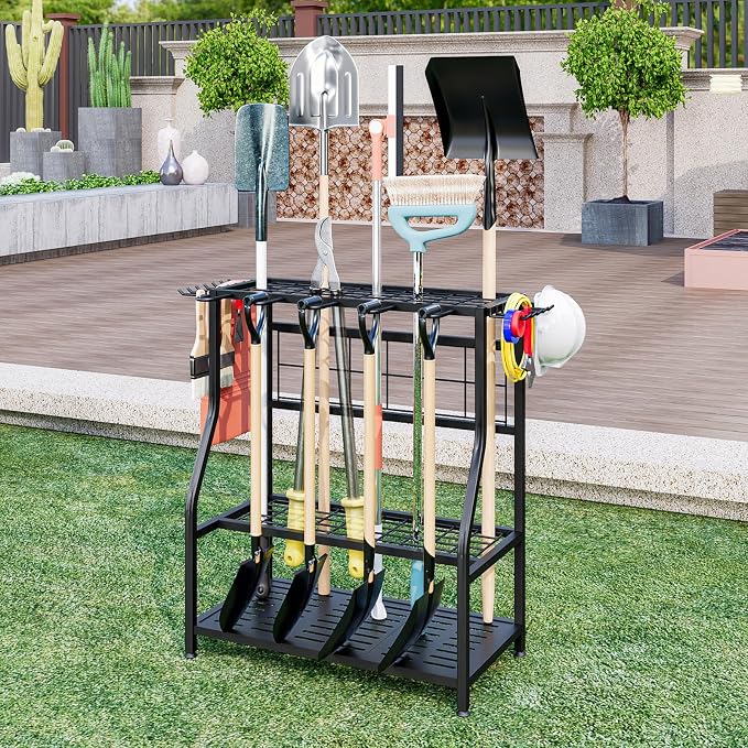 Garden Tool Organizer Holder Heavy Duty Steel Rack Up to 60 Long Handled Tools - Image 3