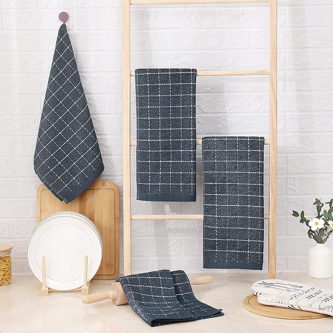 Homaxy 100% Cotton Terry Kitchen Towels, Checkered Designed, Soft and Super - Image 6