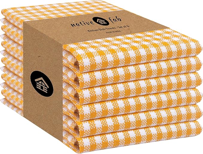 Native Fab 6 Pack Gingham Mini Check Kitchen Hand Towels Set by NativeFab