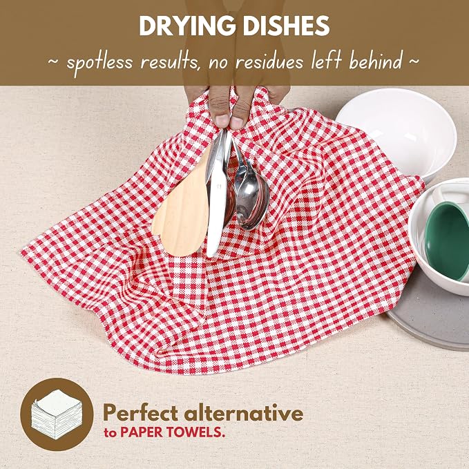 Native Fab Gingham Cotton Kitchen Towel 4 Pack 16"x26" - Image 6