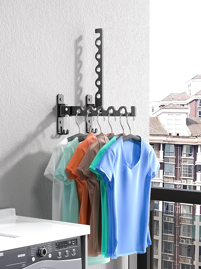 Dr.DJ Wall Hanger for Clothes, Coat Hanger Wall Mounted Matte Black Retractable - Image 4