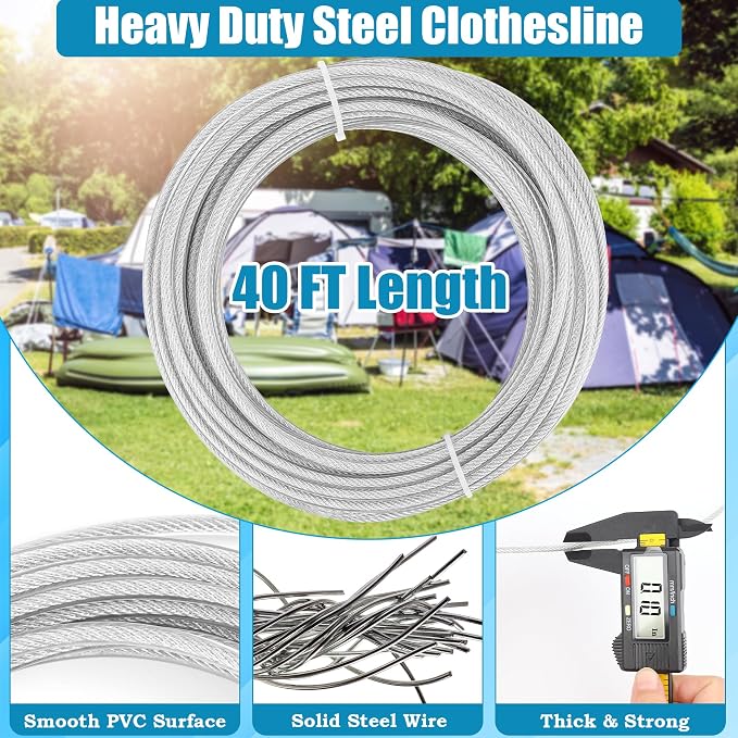 20FT/ 40FT Retractable Travel Clothesline, Adjustable Outdoor Clothesline - Image 3