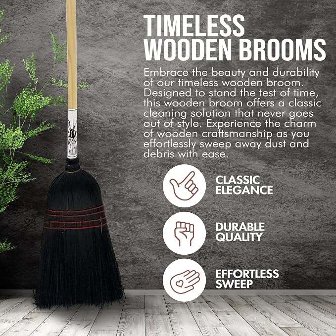 Handmade Amish Corn Broom with Wooden Handle – 57" Heavy Duty Broom - Image 2