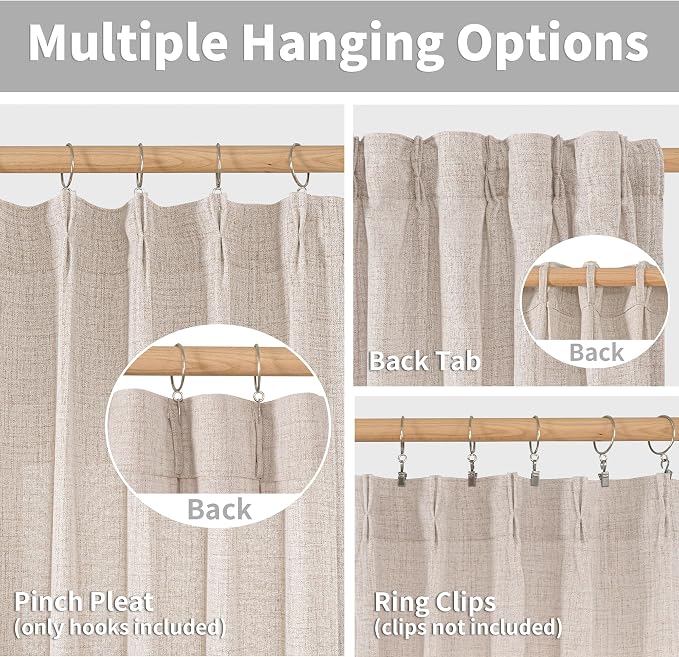 YoungsTex Natural Linen Curtains 63 Inch Length 2 Panels - Image 2