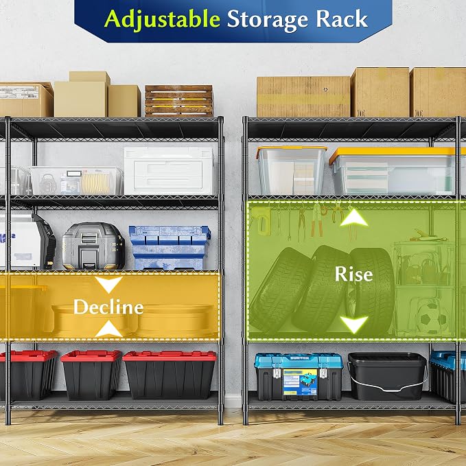 52.36" W Storage Shelves Metal Shelving Unit Load 1400LBS 5 Tier Wire Shelf - Image 6