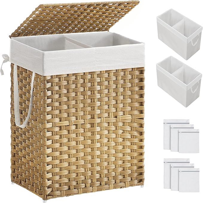 SONGMICS Laundry Hamper with Lid, 90L Clothes Hamper with 2 Removable Liner Bags by SONGMICSbySONGMICSHOME